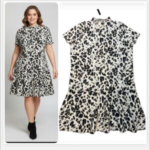 Scoop Leopard Print Trendy white and brown preppy sweater dress